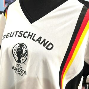 Deutschland Men's Jersey - White with Black, Red, Yellow Accents